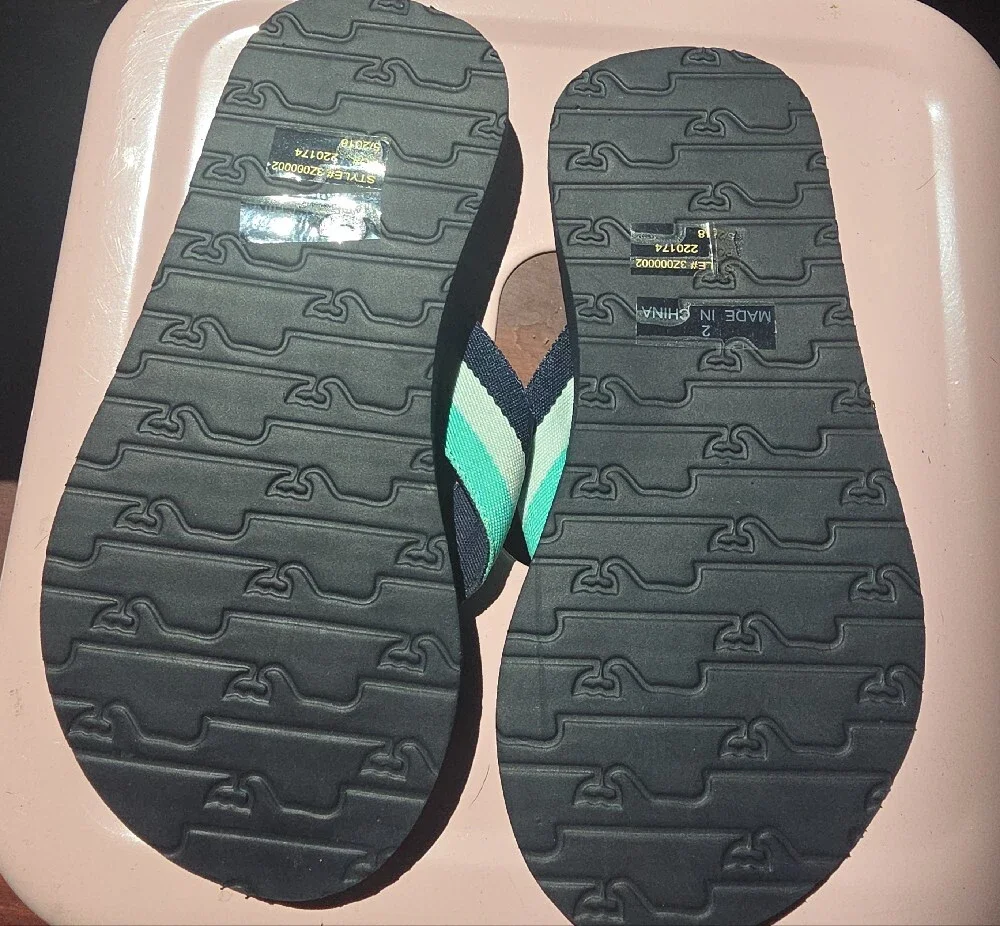 Vineyard Vines Navy Flip Flops with Mint and Green Stripes